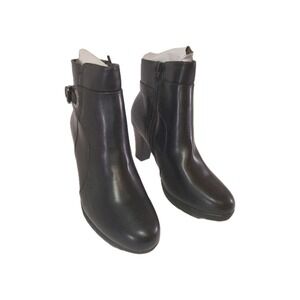 Mysoft Women's Black Faux Leather Chelsea Ankle Boots Buckle Detail SZ 8